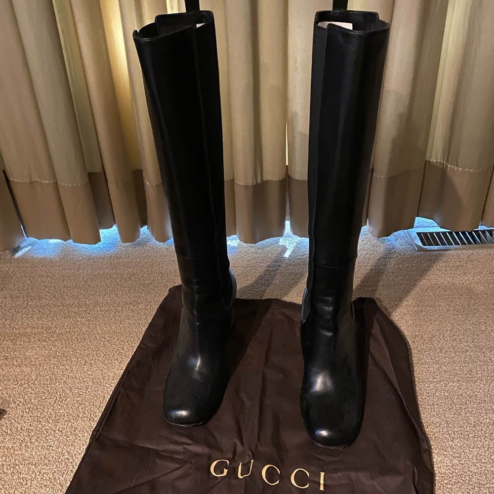 Gucci tall leather boots with mirror heel - Picture 2 of 14